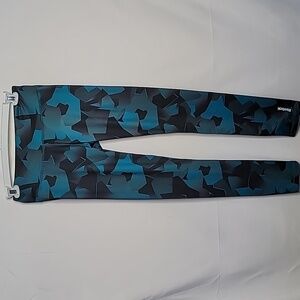 Reebok workout gym pull on leggings blue black geometric sz Medium